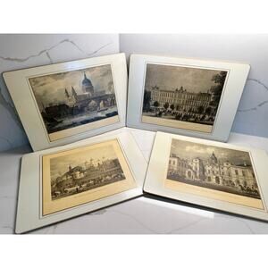 Lady Clare England Placemat Green Hard Felt Back 10” x 14” Set 4 Historic London